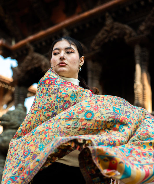 Baby Cashmere Shawl – Golden Marigold Floral - Maison Makalu