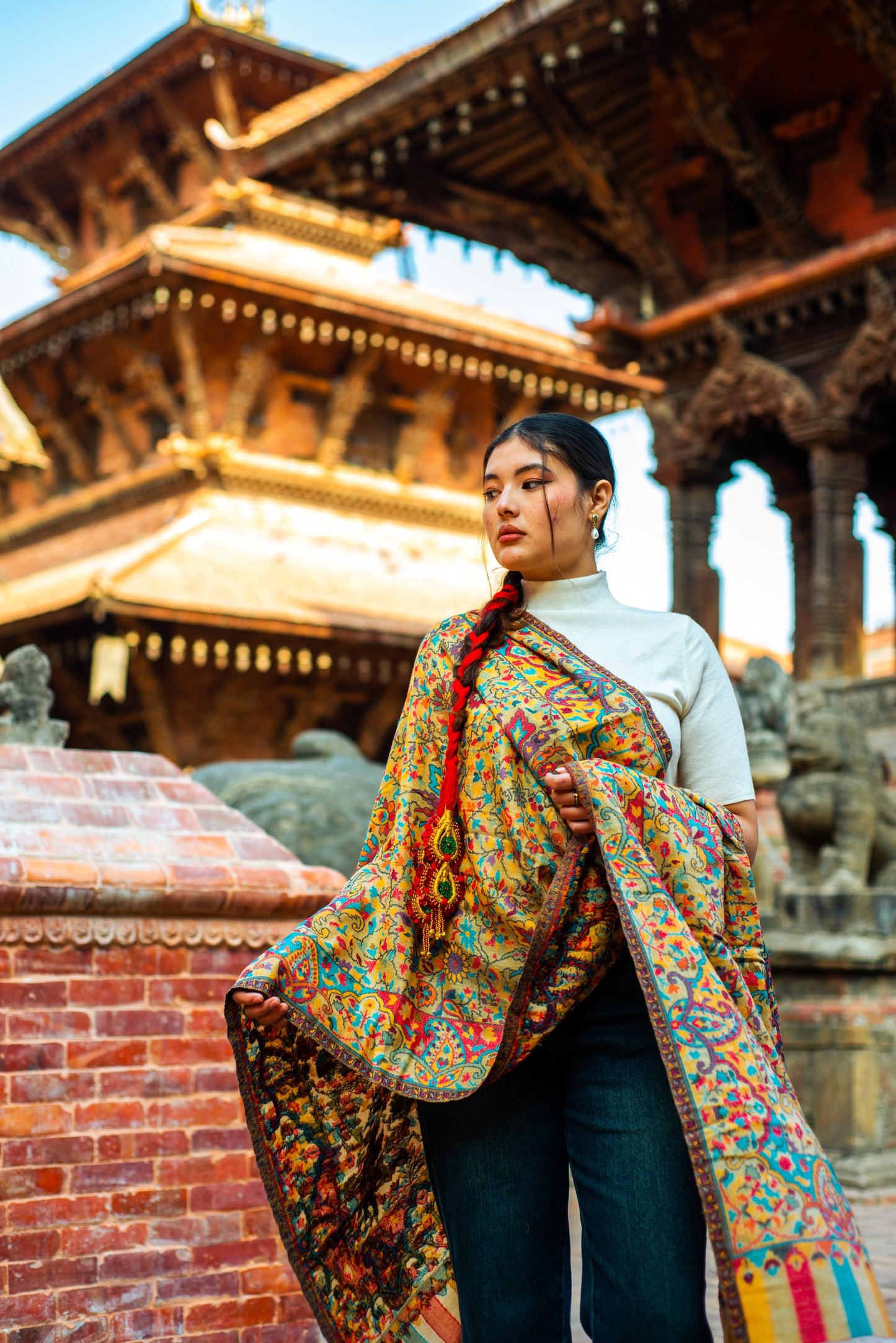Baby Cashmere Shawl – Golden Marigold Floral - Maison Makalu