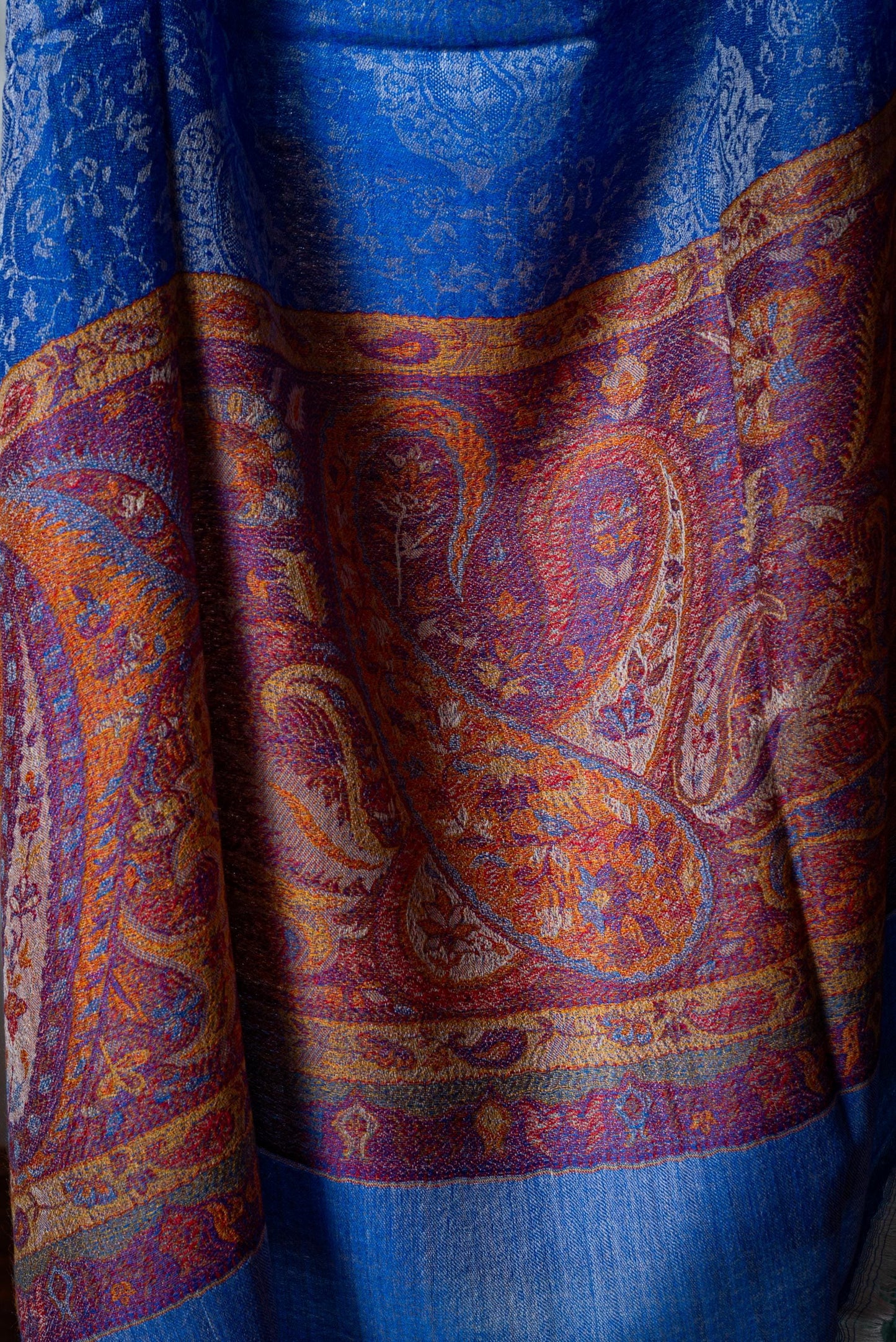Pashmina Shawl – Royal Blue Paisley Two‑Tone - Maison Makalu