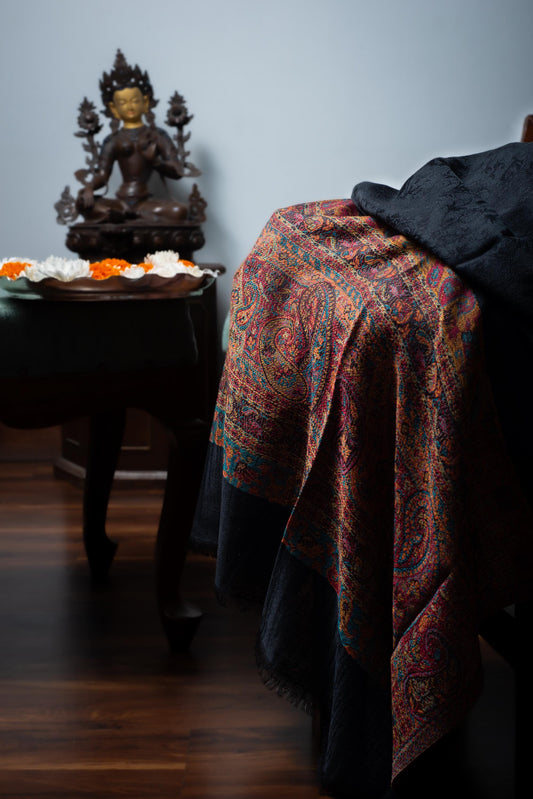 Pashmina Shawl – Black Antique Paisley - Maison Makalu