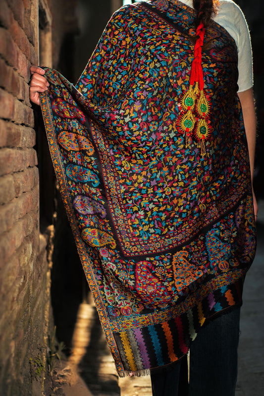 Baby Cashmere Shawl – Jewel‑Tone Floral Mosaic - Maison Makalu