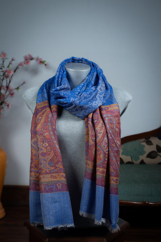 Pashmina Shawl – Royal Blue Paisley Two‑Tone - Maison Makalu