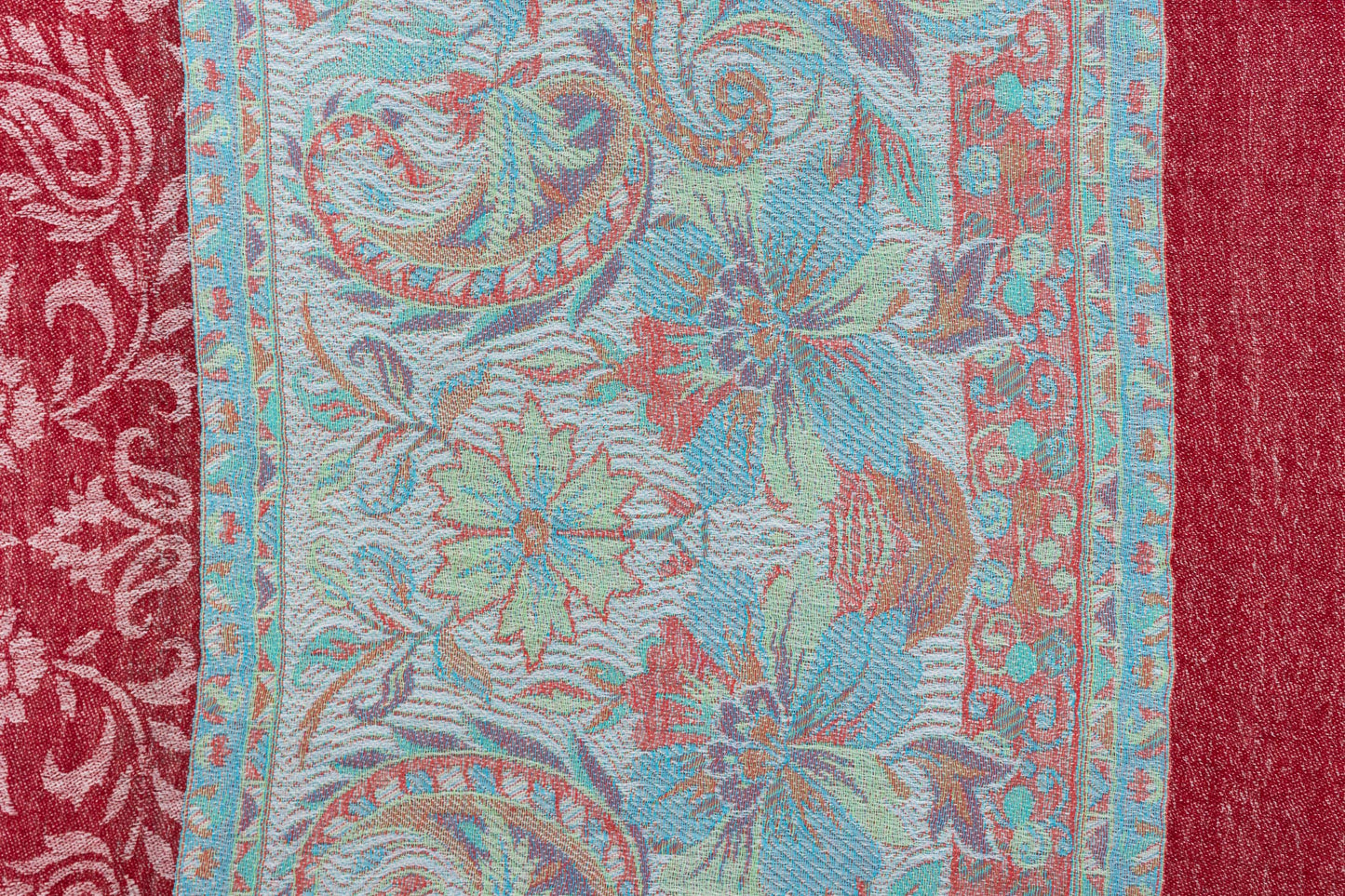 Pashmina Shawl – Wine Red & Teal Floral - Maison Makalu