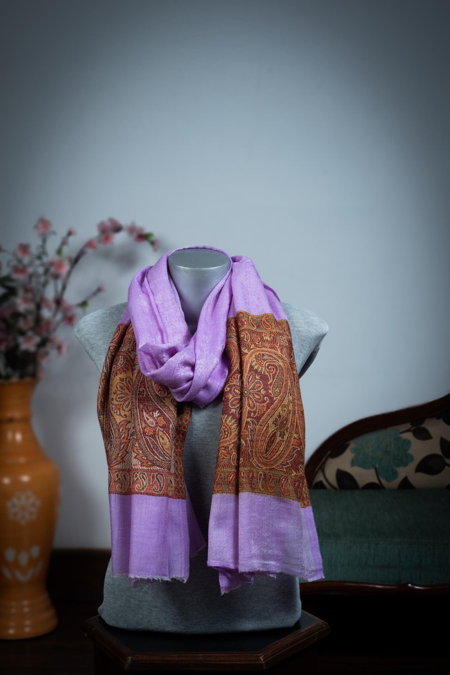 Pashmina Shawl – Lavender & Gold Paisley - Maison Makalu