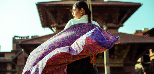 Baby Cashmere Shawl – Royal Purple Paisley & Striped Border - Maison Makalu