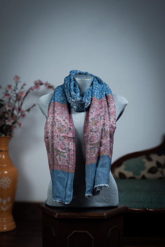 Pashmina Shawl – Sky Blue Rose Paisley - Maison Makalu