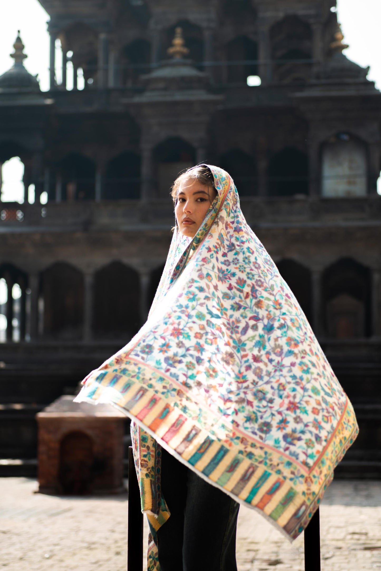 Baby Cashmere Shawl – Ivory Floral Embroidery - Maison Makalu