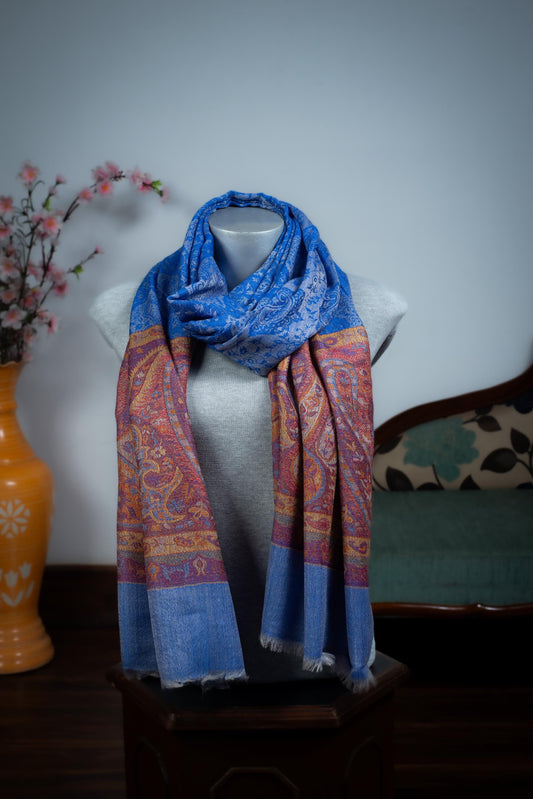 Pashmina Shawl – Royal Blue Paisley Two‑Tone - Maison Makalu