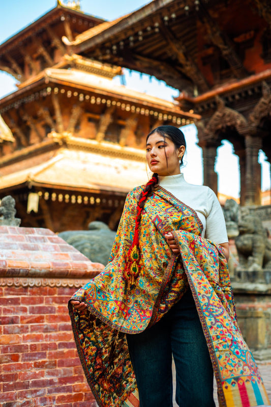 Baby Cashmere Shawl – Golden Marigold Floral - Maison Makalu